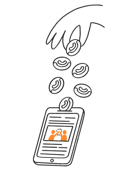 A hand donating through a phone.