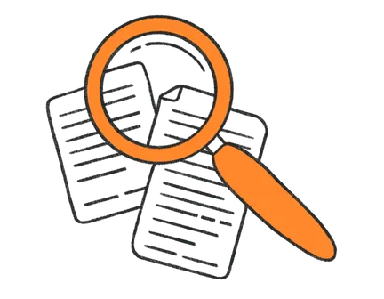 A magnifying glass inspecting a document.